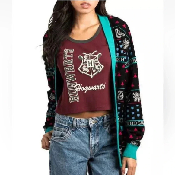 NWT Bioworld Harry Potter Hogwarts House Holiday Cardigan Sz L & XL - Picture 3 of 11